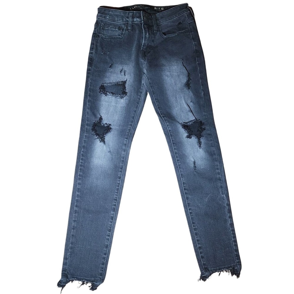 American Eagle Extreme Flex‎ 4 Jeans Black Distressed Straight Denim Mens 28x30